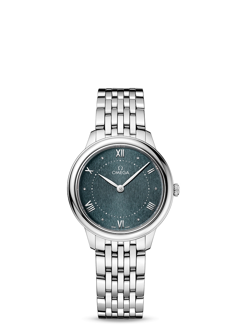 Omega 434.10.30.60.10.001 : De Ville Quartz 30 Stainless Steel / Turqouise / Bracelet