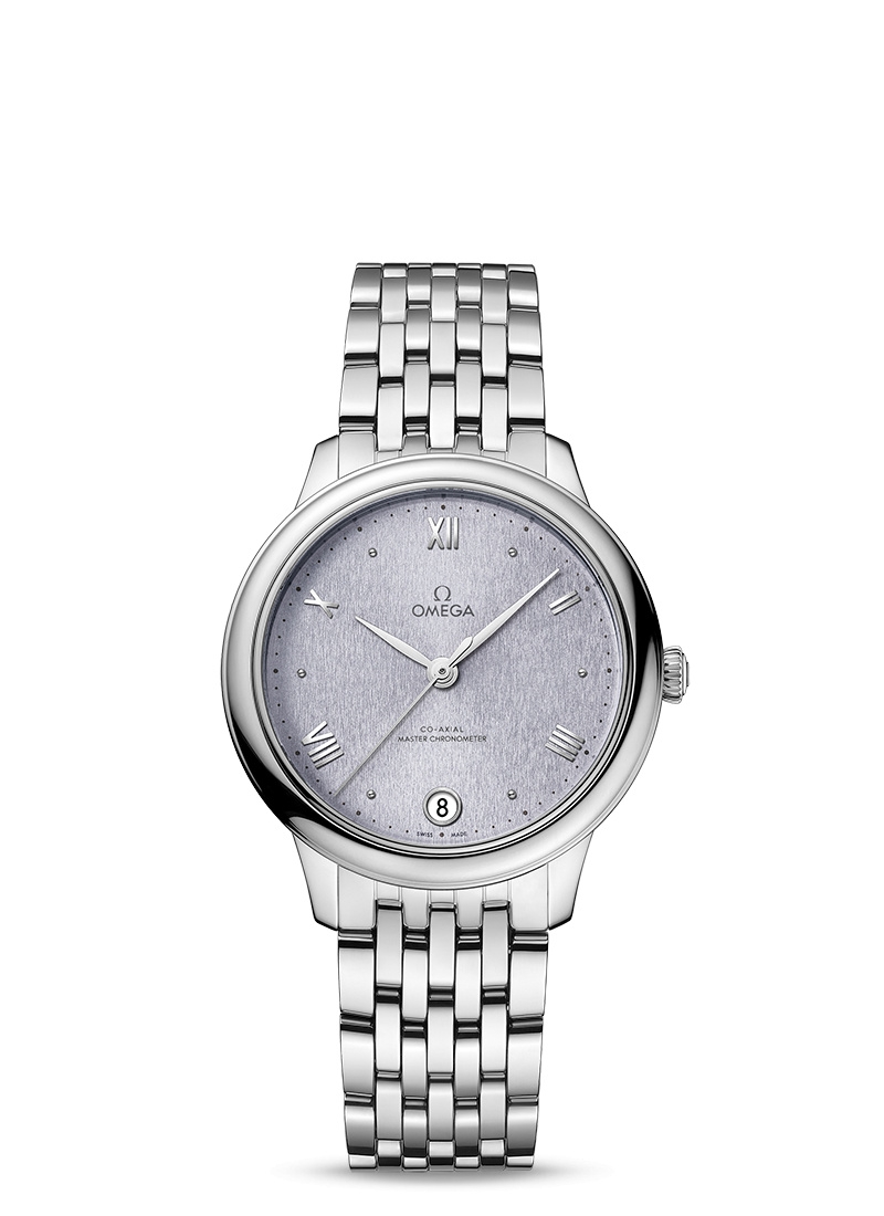 Omega 434.10.34.20.03.001 : De Ville Master Chronometer 34 Stainless Steel / Lavender / Bracelet
