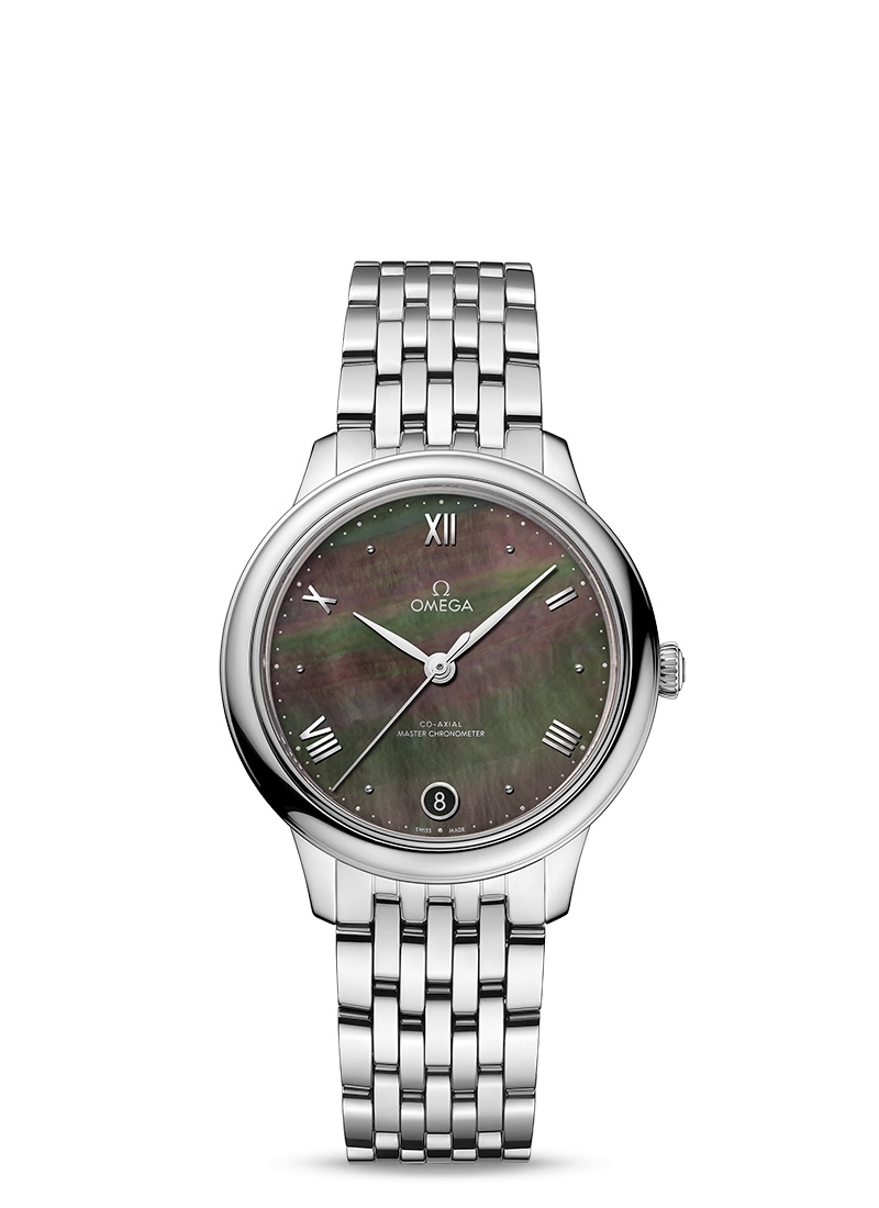 Omega 434.10.34.20.07.001 : De Ville Master Chronometer 34 Stainless Steel / Brown MOP / Bracelet