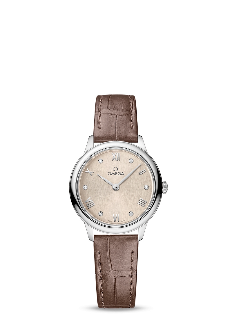 Omega 434.13.28.60.59.001 : De Ville Quartz 27.5 Stainless Steel / Beige - Diamond