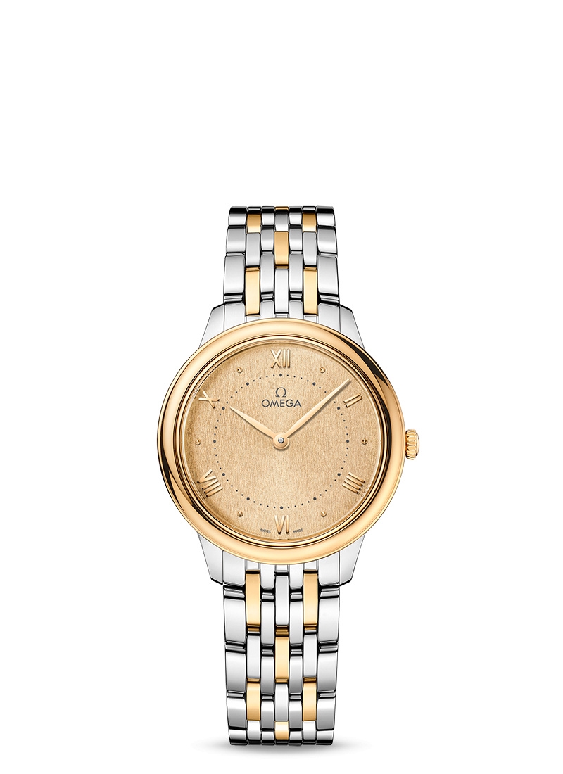 Omega 434.20.30.60.08.001 : De Ville Quartz 30 Stainless Steel - Yellow Gold / Champagne / Bracelet