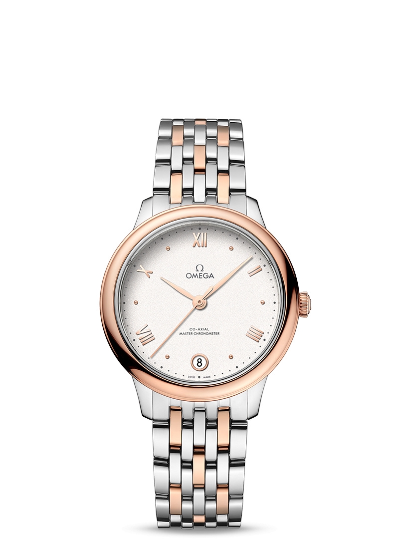 Omega 434.20.34.20.02.001 : De Ville Master Chronometer 34 Stainless Steel - Sedna Gold / White / Bracelet