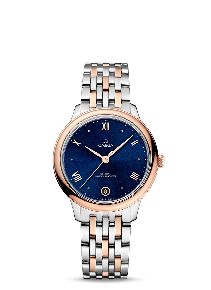 Omega 434.20.34.20.03.001 : De Ville Master Chronometer 34 Stainless Steel - Sedna Gold / Blue / Bracelet