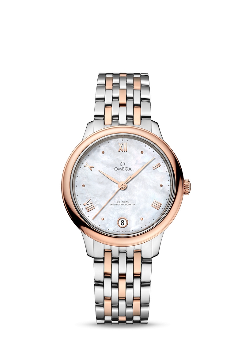 Omega 434.20.34.20.05.001 : De Ville Master Chronometer 34 Stainless Steel - Sedna Gold / MOP / Bracelet