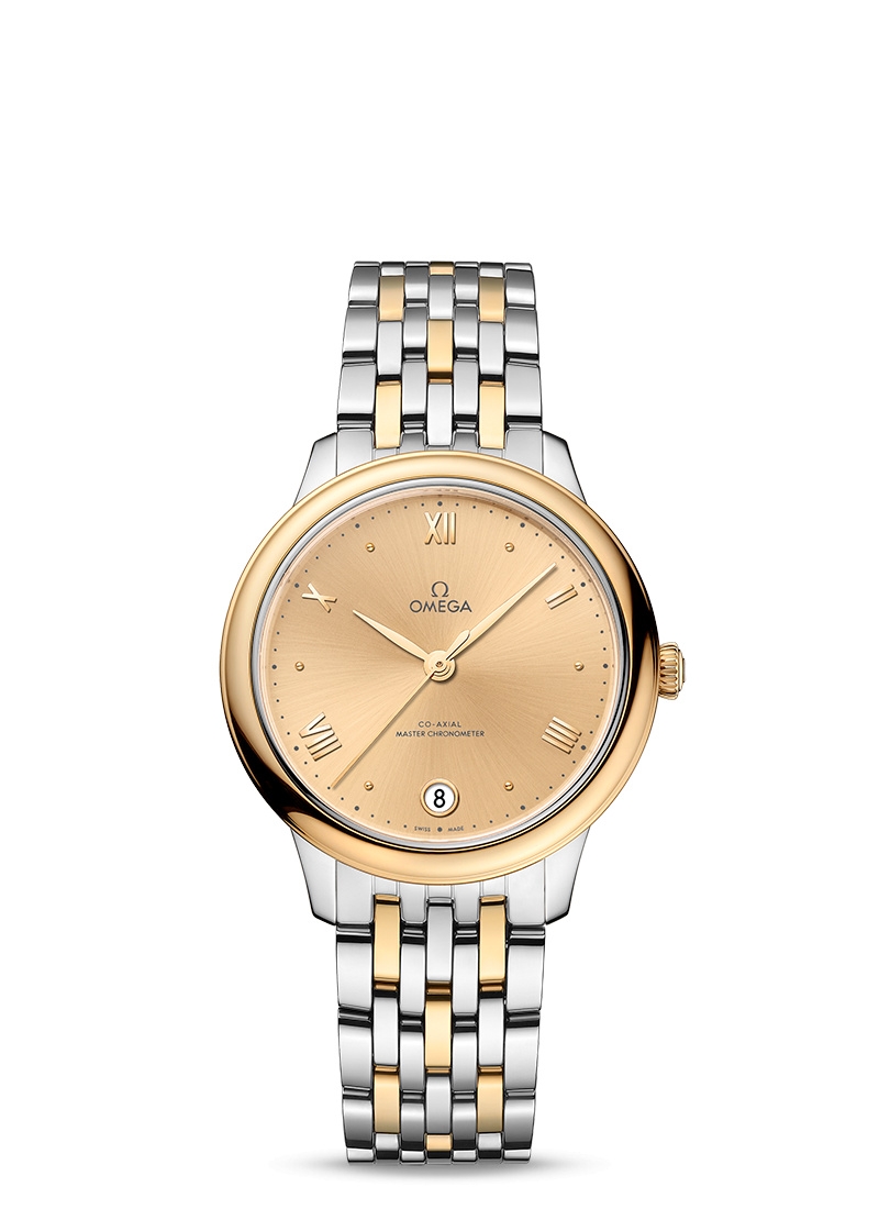 Omega 434.20.34.20.08.001 : De Ville Master Chronometer 34 Stainless Steel - Yellow Gold / Champagne / Bracelet