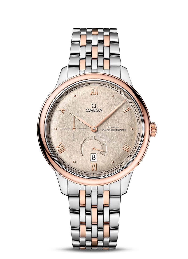 Omega 434.20.41.21.09.001 : De Ville Power Reserve Master Chronometer Stainless Steel - Sedna Gold / Beige / Bracelet