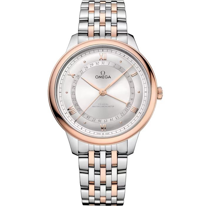 Omega 434.20.42.22.02.001 : De Ville Prestige Co-Axial Master Chronometer Pointer Date 42 Stainless Steel - Sedna Gold / Silver / Bracelet