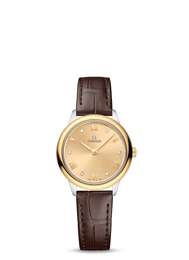 Omega 434.23.28.60.58.001 : De Ville Quartz 27.5 Stainless Steel - Yellow Gold / Champagne - Diamond