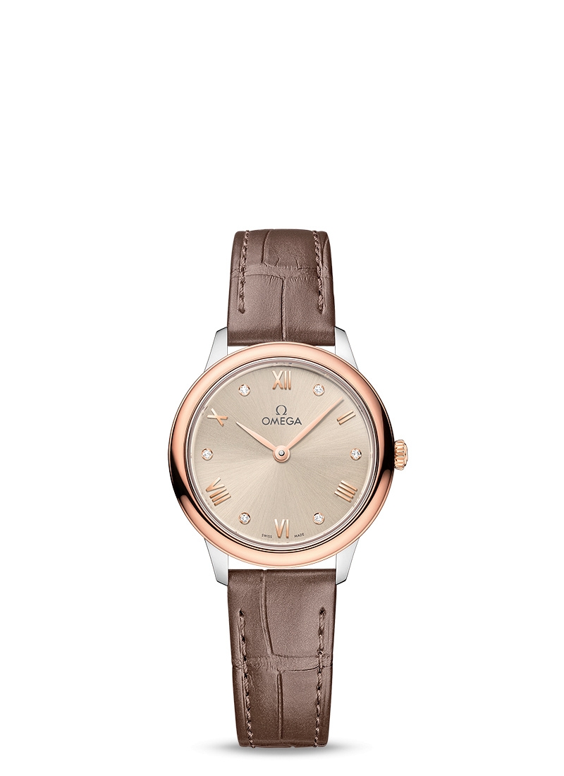 Omega 434.23.28.60.59.001 : De Ville Quartz 27.5 Stainless Steel - Sedna Gold / Beige - Diamond