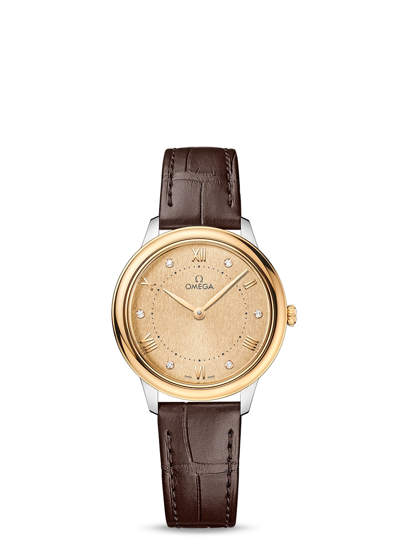 Omega 434.23.30.60.58.001 : De Ville Quartz 30 Stainless Steel - Yellow Gold / Champagne - Diamond