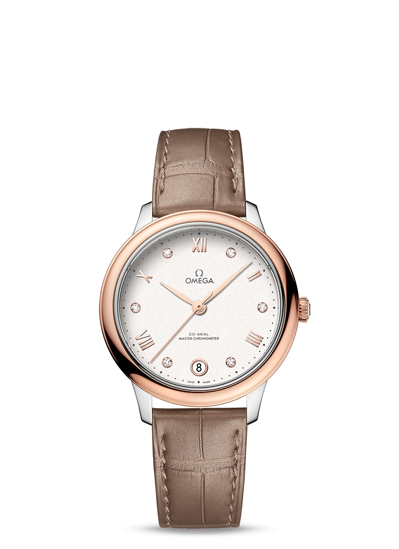 Omega 434.23.34.20.52.001 : De Ville Master Chronometer 34 Stainless Steel - Sedna Gold / White - Diamond