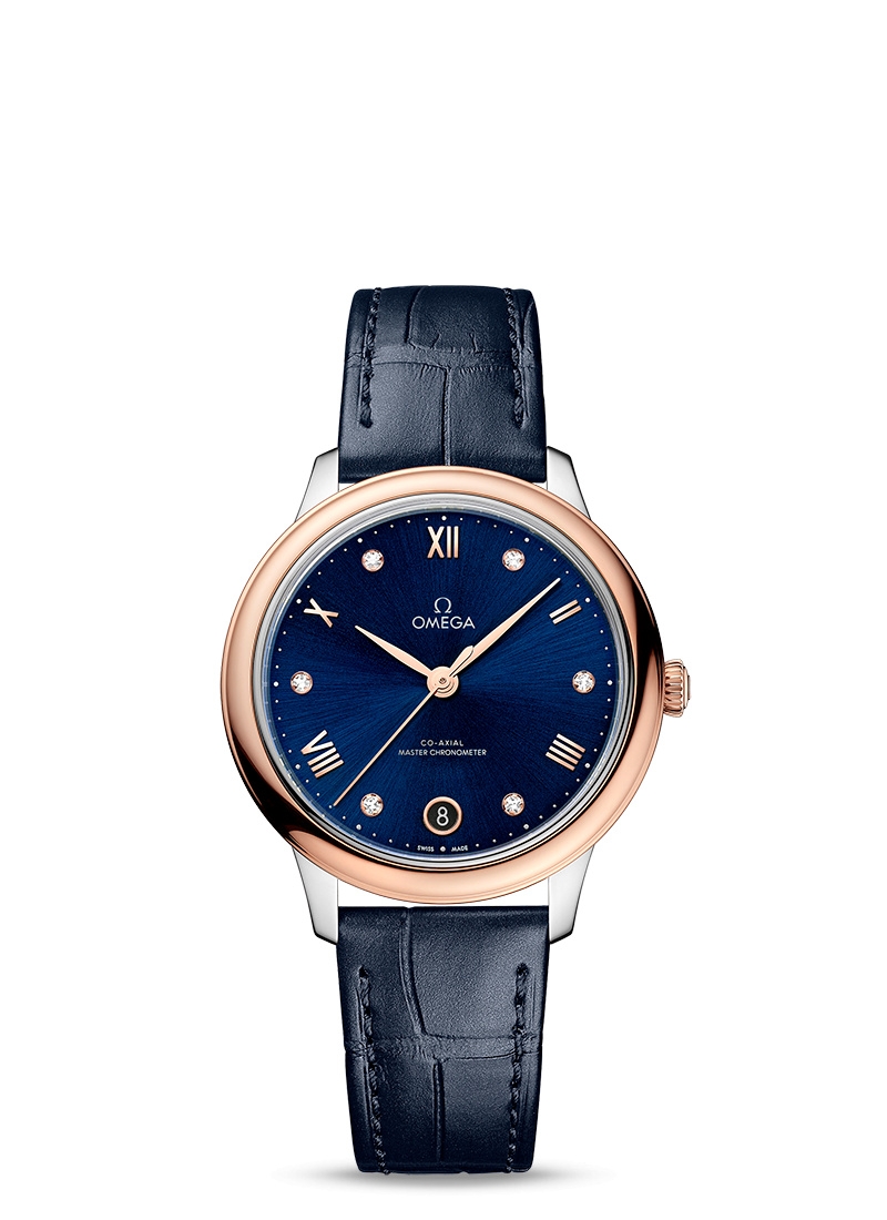Omega 434.23.34.20.53.001 : De Ville Master Chronometer 34 Stainless Steel - Sedna Gold / Blue - Diamond