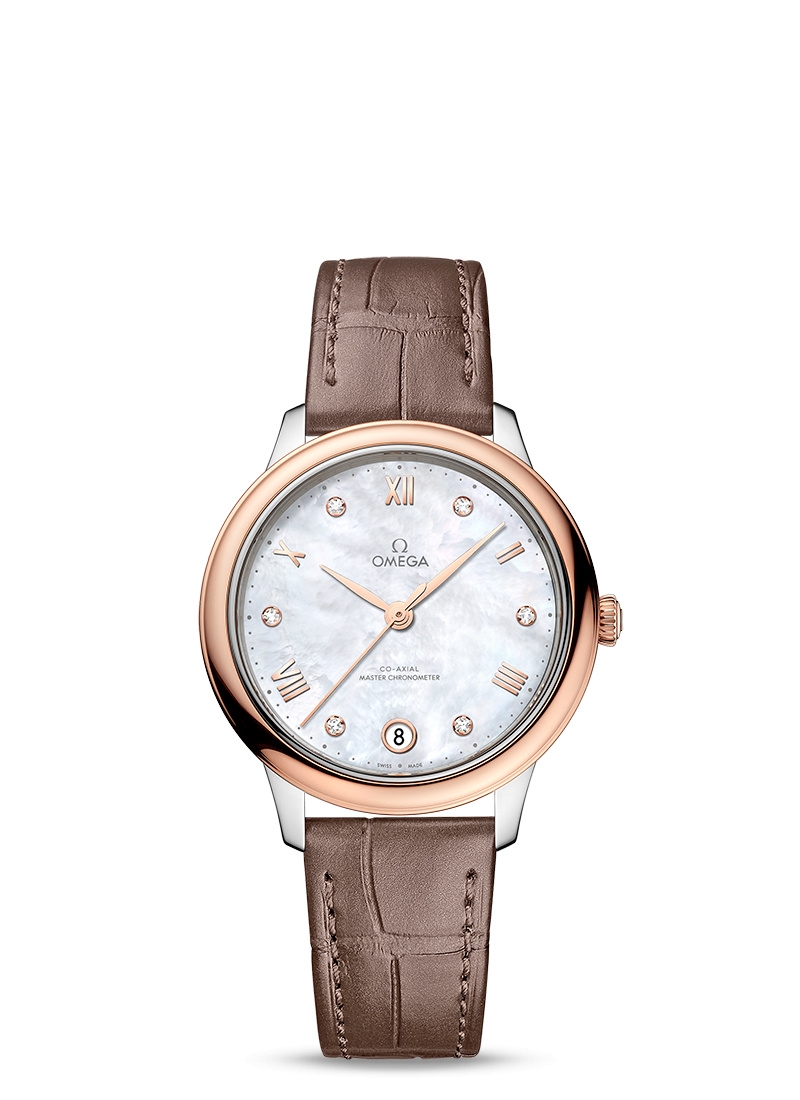 Omega 434.23.34.20.55.001 : De Ville Master Chronometer 34 Stainless Steel - Sedna Gold / MOP - Diamond