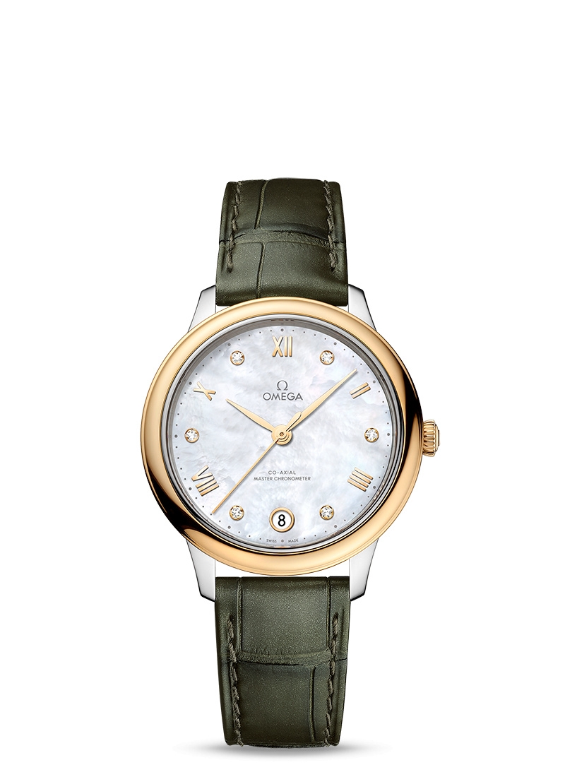 Omega 434.23.34.20.55.002 : De Ville Master Chronometer 34 Stainless Steel - Yellow Gold / MOP - Diamond