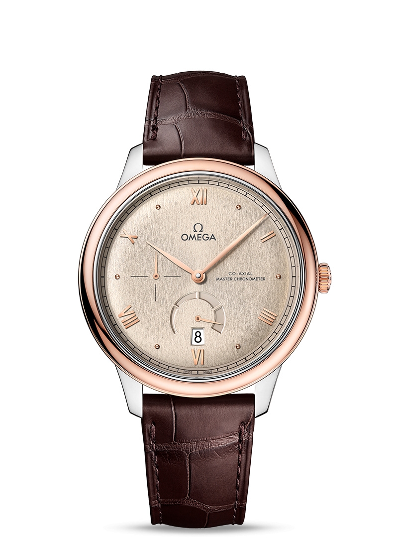 Omega 434.23.41.21.09.001 : De Ville Power Reserve Master Chronometer Stainless Steel - Sedna Gold / Beige