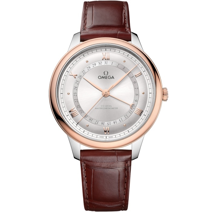 Omega 434.23.42.22.02.001 : De Ville Prestige Co-Axial Master Chronometer Pointer Date 42 Stainless Steel - Sedna Gold / Silver