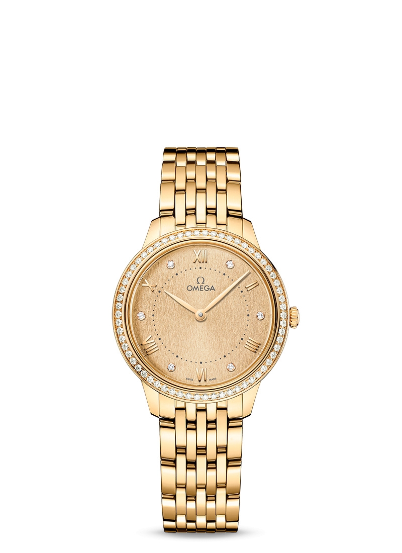 Omega 434.55.30.60.58.001 : De Ville Quartz 30 Yellow Gold - Diamond / Champagne - Diamond / Bracelet