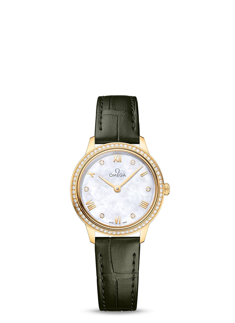 Omega 434.58.28.60.55.002 : De Ville Quartz 27.5 Yellow Gold - Diamond / MOP - Diamond