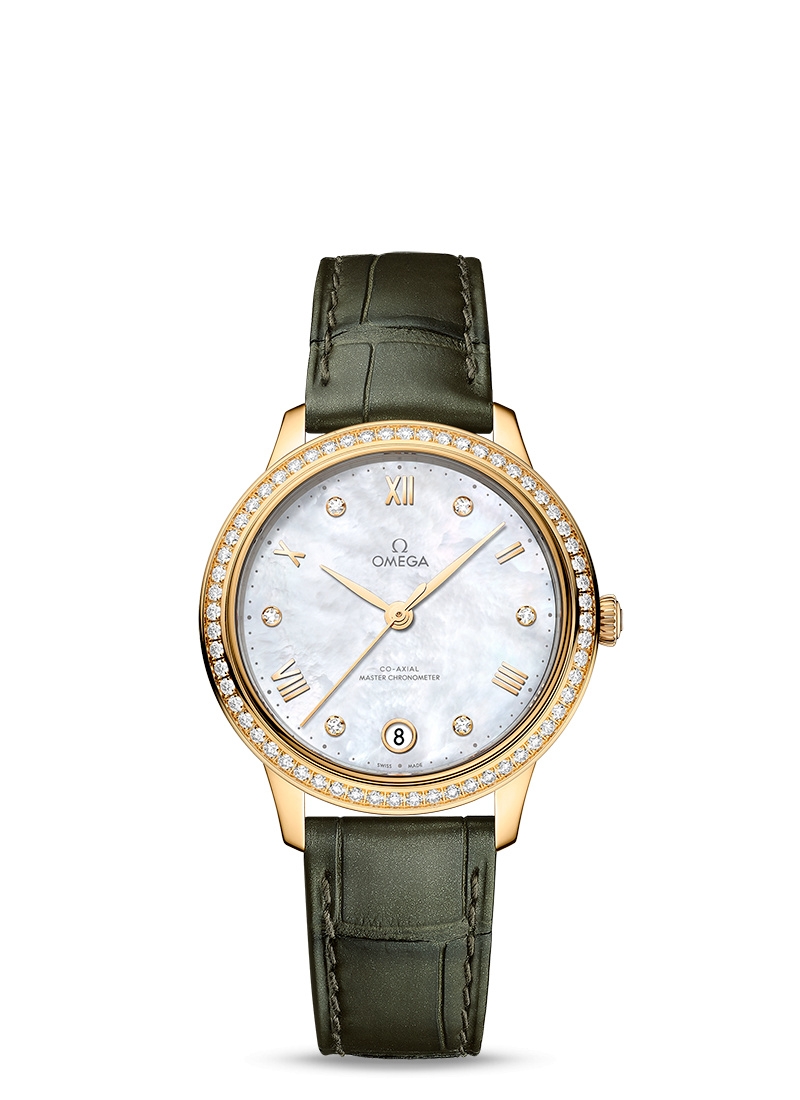 Omega 434.58.34.20.55.002 : De Ville Master Chronometer 34 Yellow Gold - Diamond / MOP - Diamond