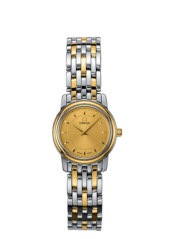 Omega 4370.11.00 : De Ville Prestige Quartz 22 Stainless Steel / Yellow Gold / Champagne / Bracelet
