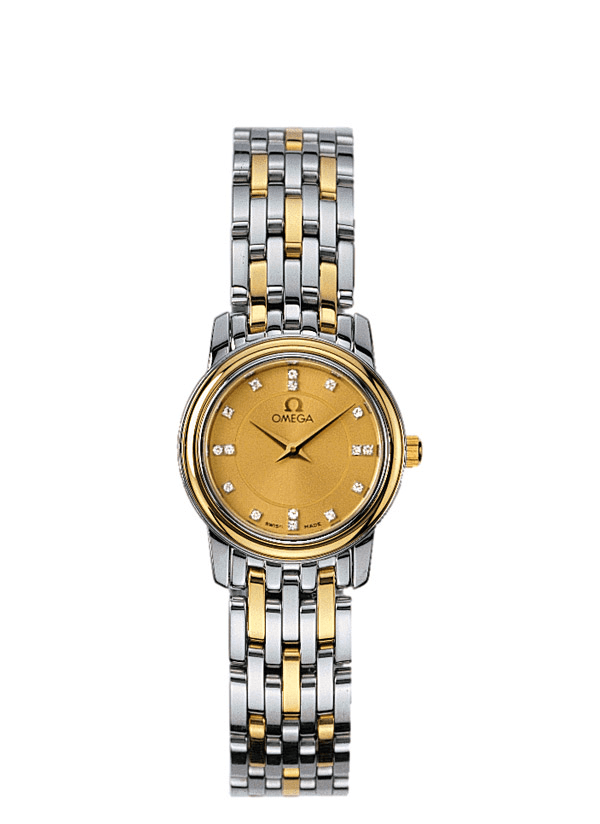 Omega 4370.15.00 : De Ville Prestige Quartz 22 Stainless Steel / Yellow Gold / Champagne / Bracelet