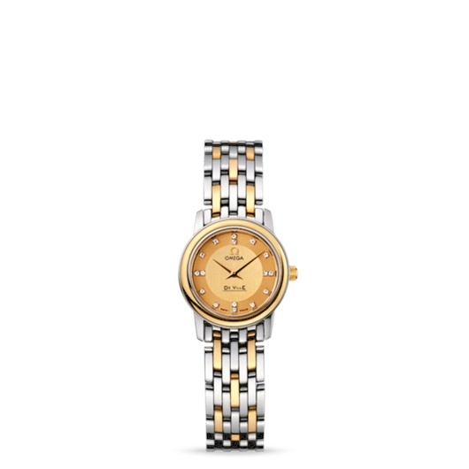 Omega 4370.16.00 : De Ville Prestige Quartz 22 Stainless Steel / Yellow Gold  / Champagne / Bracelet