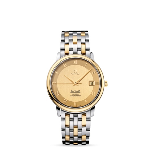 Omega 4374.11.00 : De Ville Prestige Co-Axial 36.5 Stainless Steel / Yellow Gold / Champagne / Bracelet