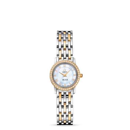 Omega 4375.71.00 : De Ville Prestige Quartz 22 Stainless Steel / Yellow Gold / Diamond / MOP / Bracelet
