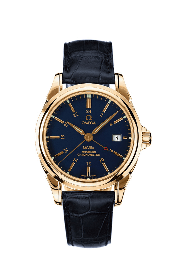 Omega 4633.80.33 : De Ville Co-Axial 38.7 GMT Yellow Gold / Blue