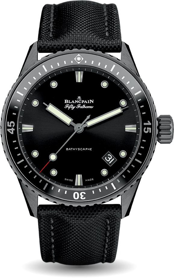 Blancpain 5000-0130-B52A : Fifty Fathoms Bathyscaphe Ceramic / Black / Canvas