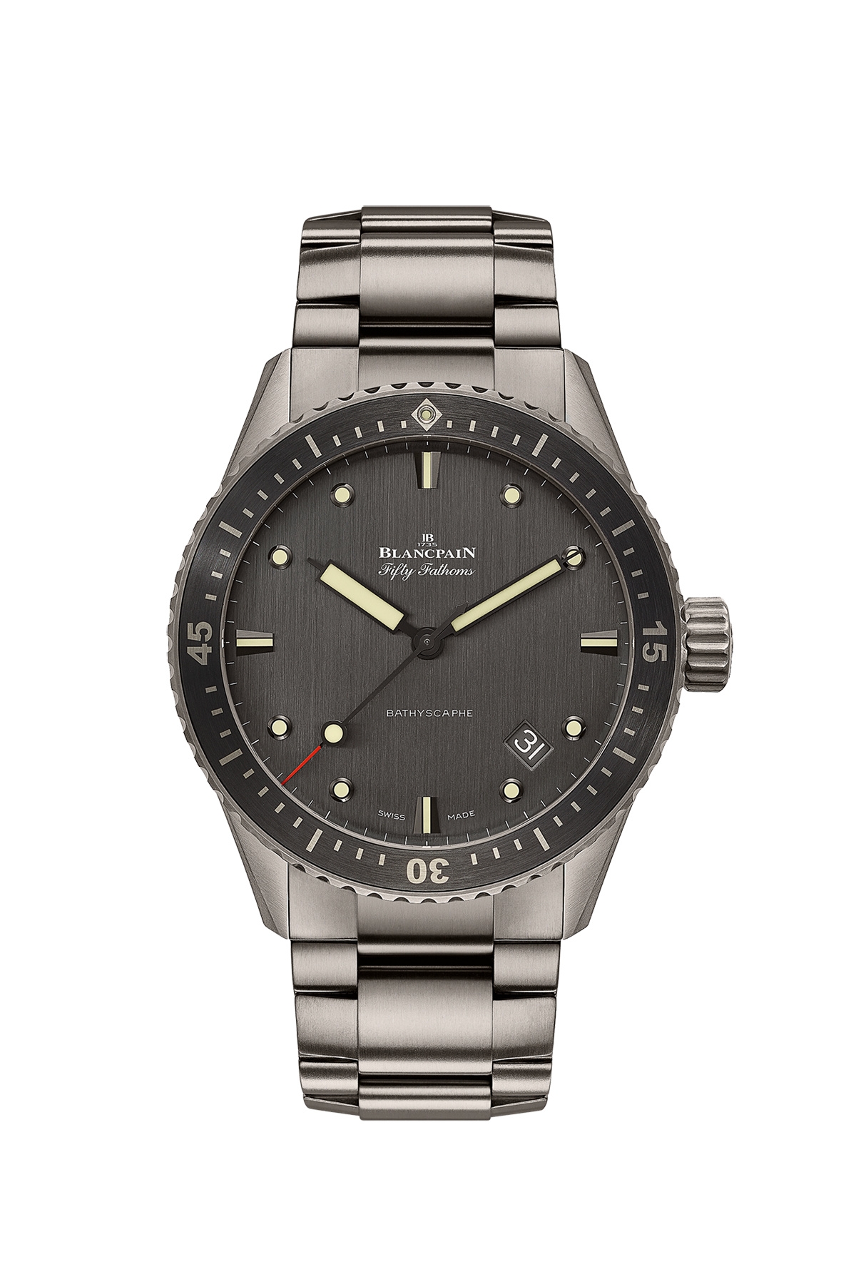 Blancpain 5000-1210-98S : Fifty Fathoms Bathyscaphe Titanium / Grey / Bracelet