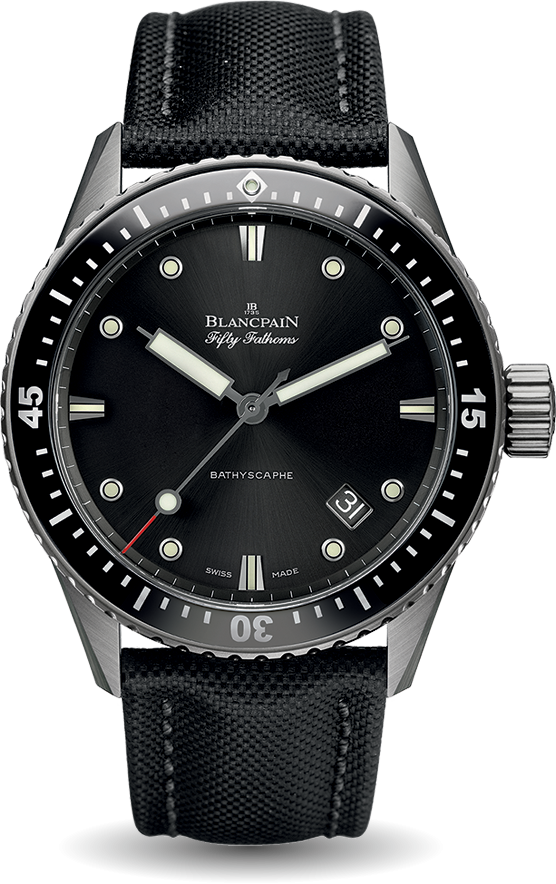 Blancpain 5000-1230-B52A : Fifty Fathoms Bathyscaphe Titanium / Black / Black Canvas