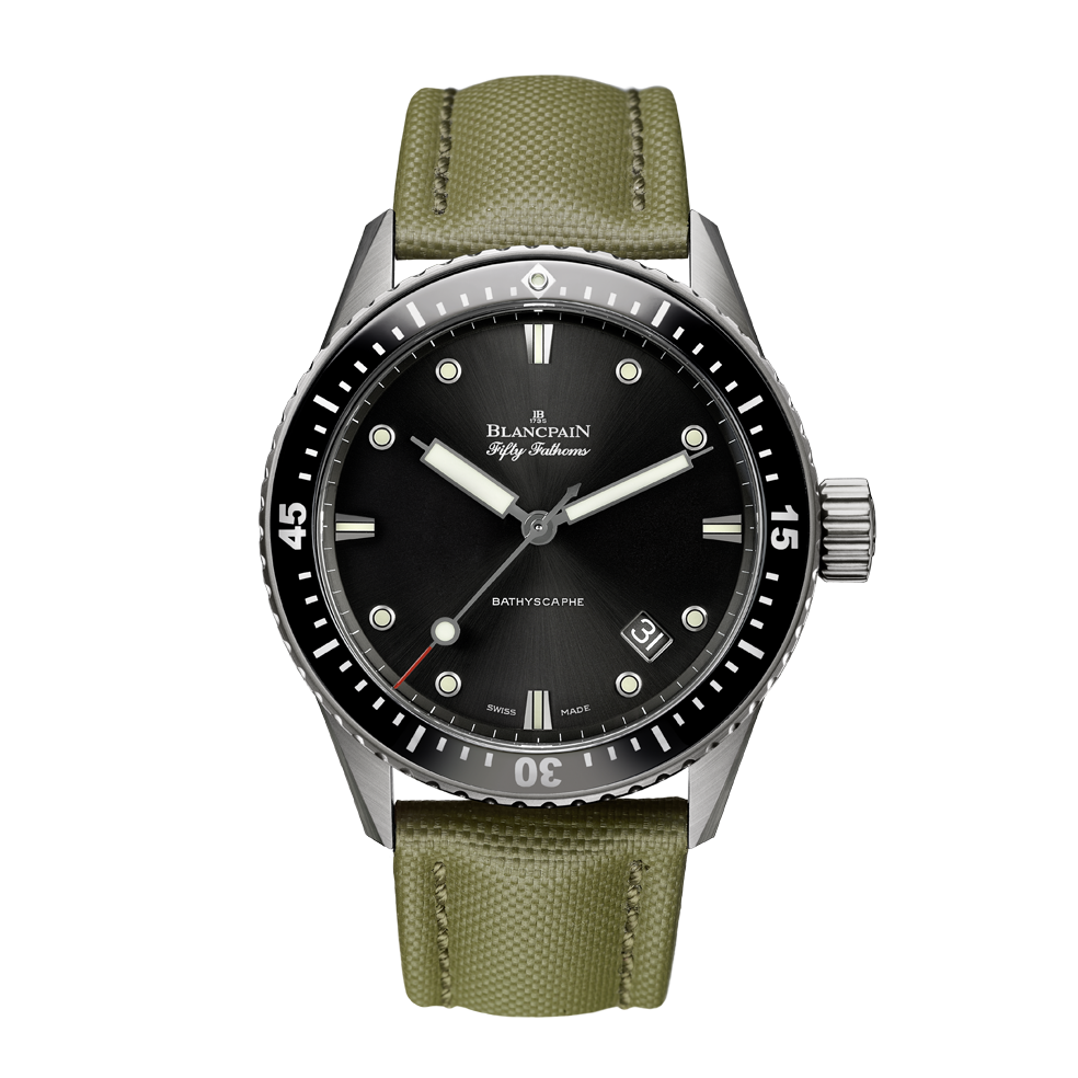Blancpain 5000-1230-K52A : Fifty Fathoms Bathyscaphe Titanium / Black / Sand Canvas