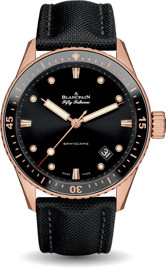 Blancpain 5000-36S30-B52 A : Fifty Fathoms Bathyscaphe Sedna Gold / Black / Black Canvas