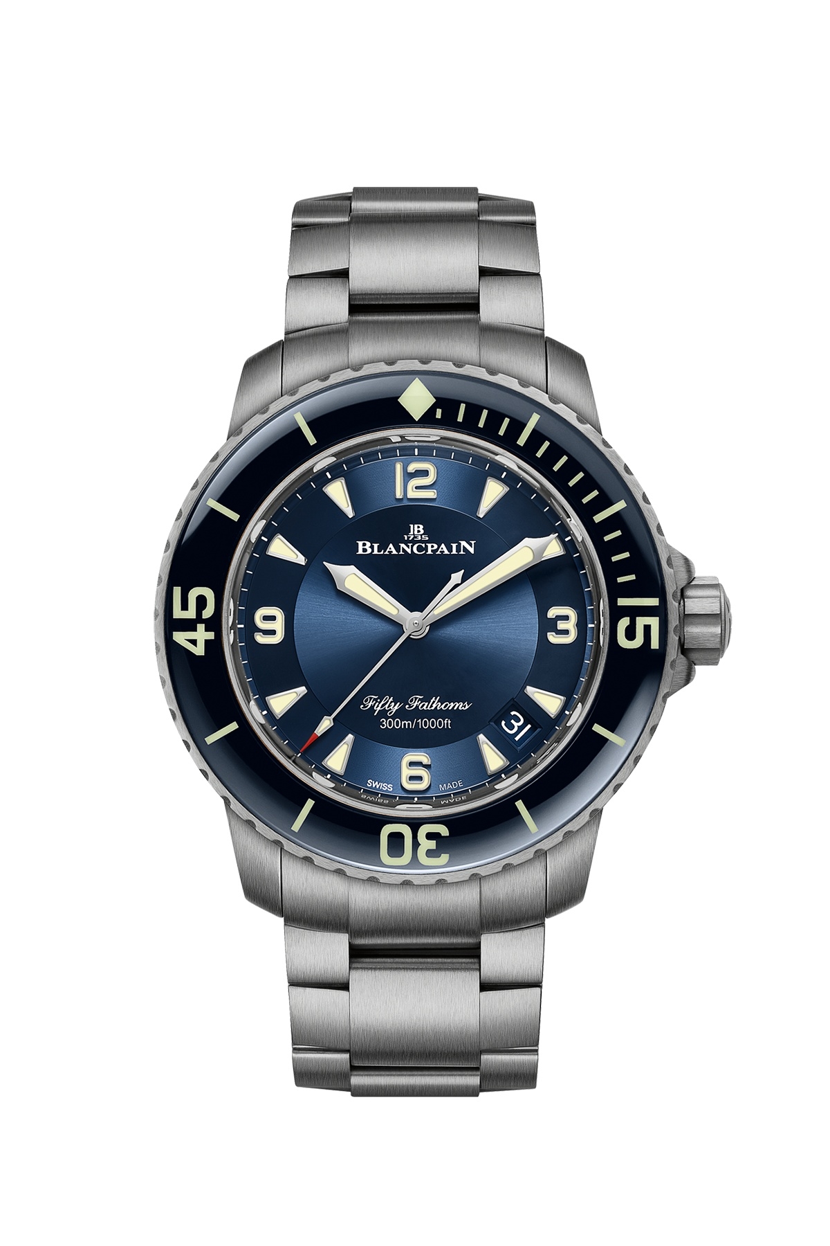 Blancpain 5015-12B40-98 : Fifty Fathoms Titanium / Blue / Bracelet