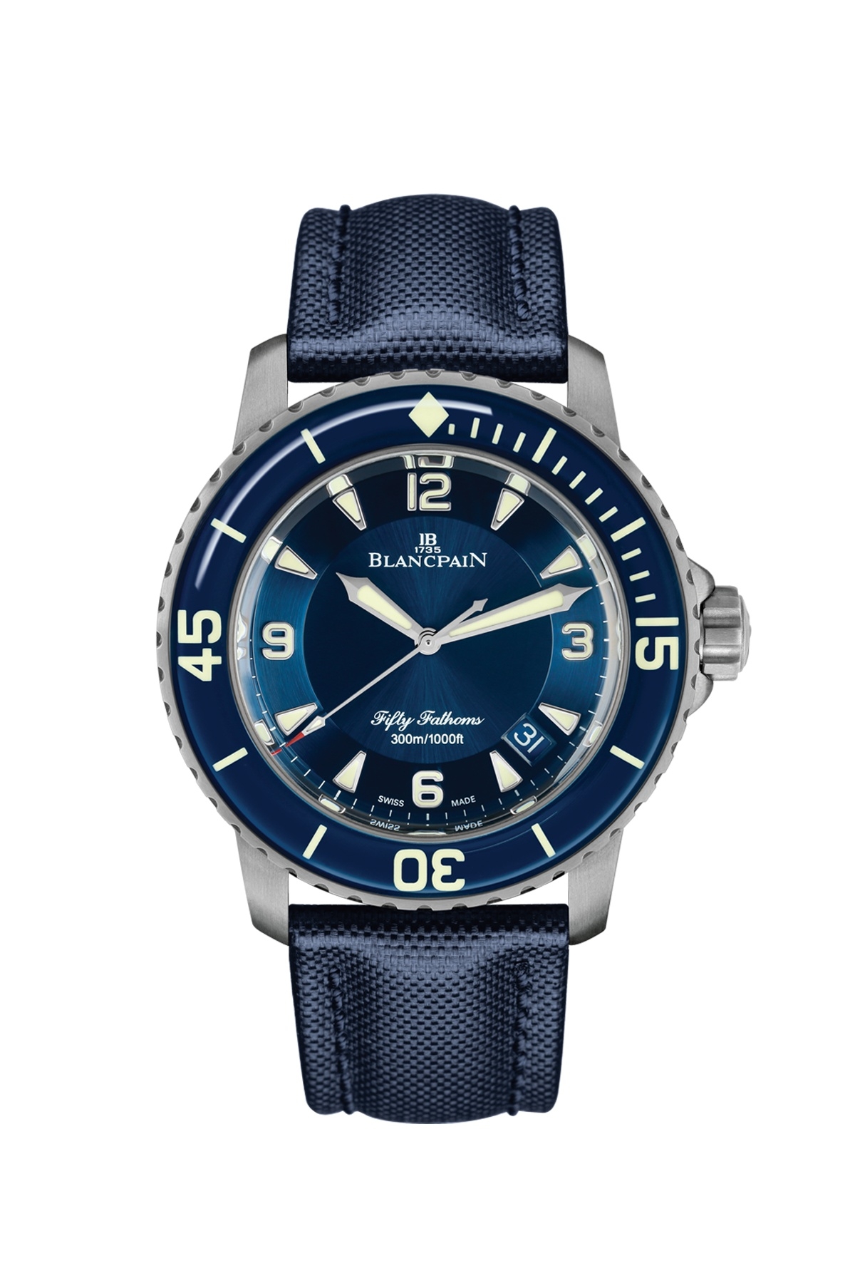 Blancpain 5015-12B40-O52A : Fifty Fathoms Titanium / Blue / Sailcloth