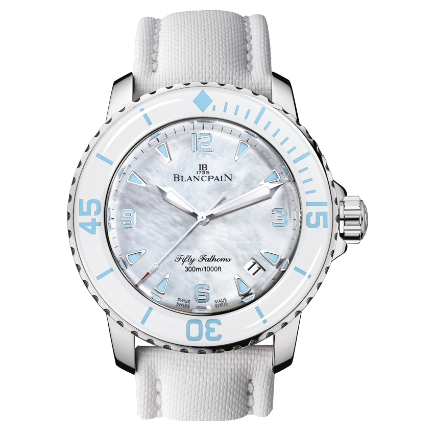 Blancpain 5015A-1144-52A : Fifty Fathoms Automatique Stainless Steel / White Mother Of Pearl / White Canvas