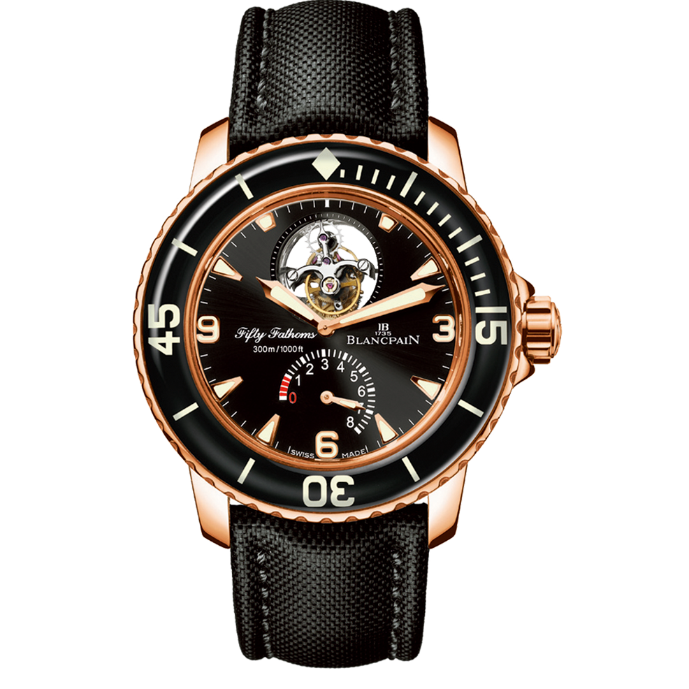 Blancpain 5025-3630-52A : Fifty Fathoms Tourbillon 8 Jours Red Gold / Black / Black Canvas