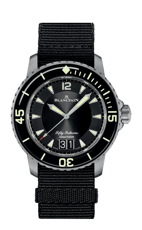 Blancpain  5050-12B30-NABA : Fifty Fathoms Automatique Grande Date Titanium / Black / Black NATO