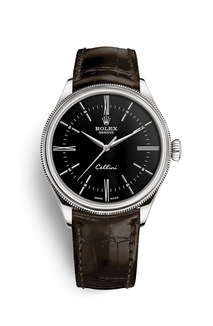 Rolex 50509-0022 : Cellini Time White Gold / Black / Alligator Brown