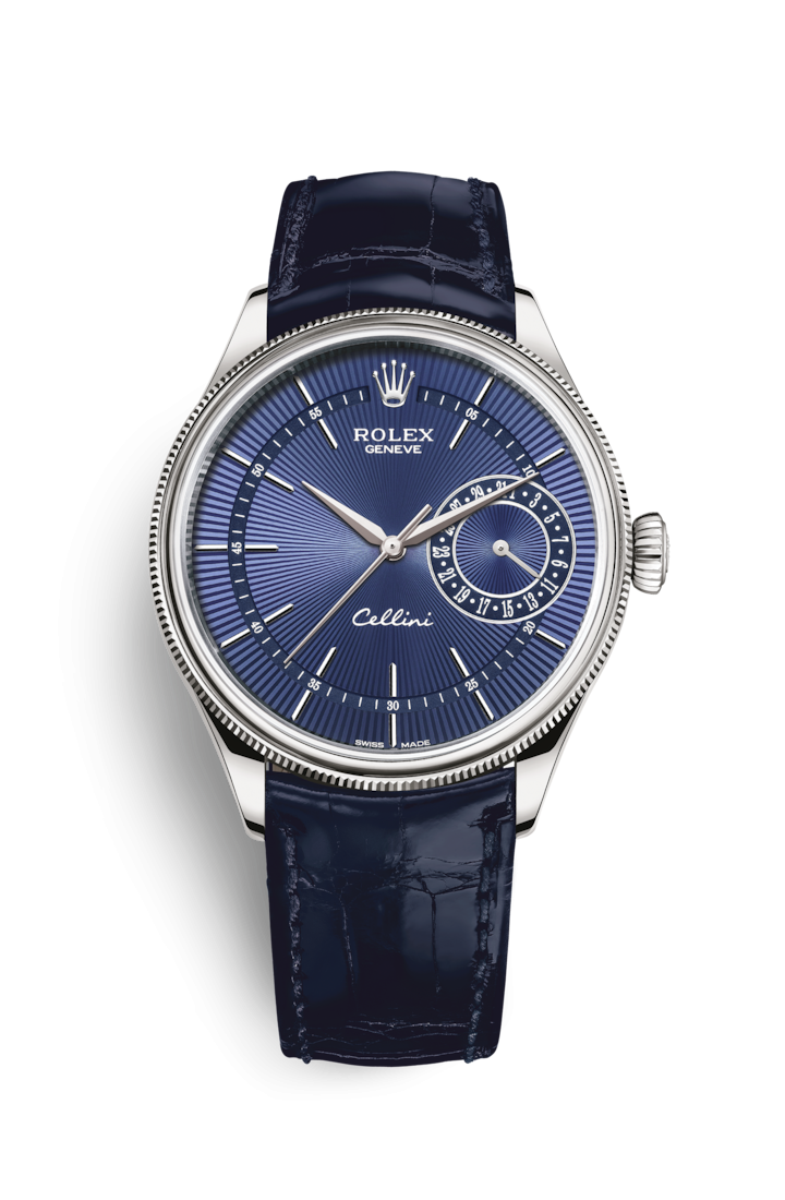 Rolex 50519-0011 : Cellini Date White Gold / Blue / Alligator Blue