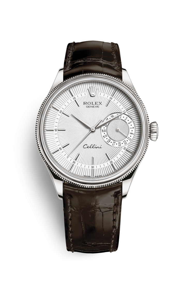 Rolex 50519-0012 : Cellini Date White Gold / Silver / Alligator Brown
