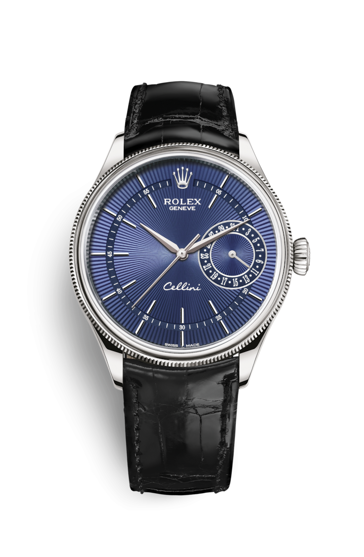 Rolex 50519-0013 : Cellini Date White Gold / Blue / Alligator Black