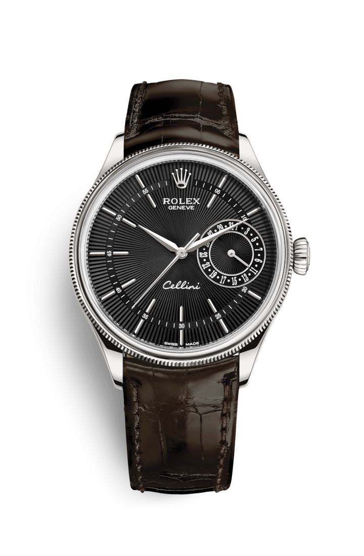 Rolex 50519-0014 : Cellini Date White Gold / Black / Alligator Brown