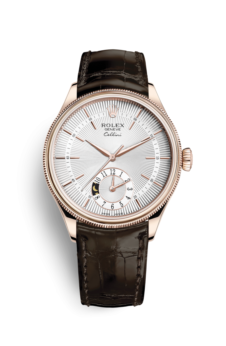 Rolex 50525-0008 : Cellini Dual Time Everose / Silver / Alligator Brown