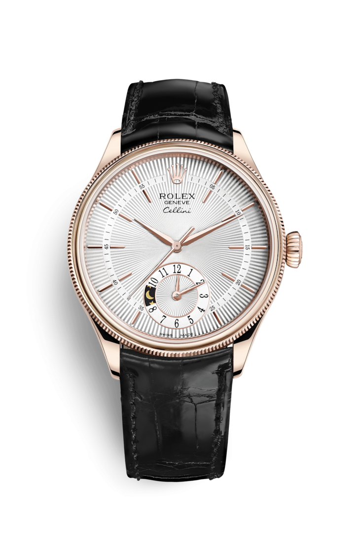 Rolex 50525-0009 : Cellini Dual Time Everose / Silver / Alligator Black