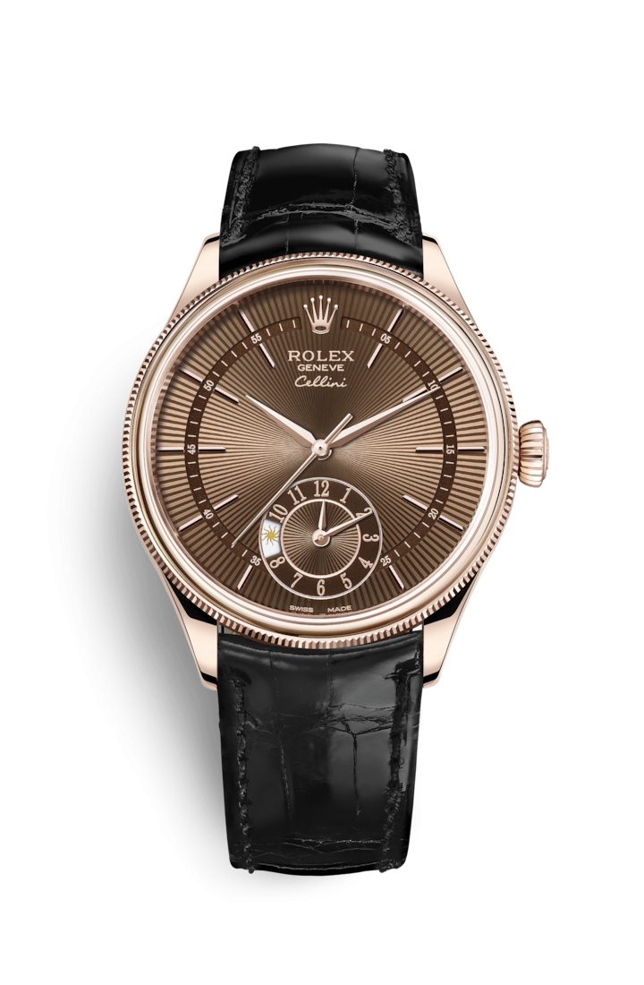 Rolex 50525-0016 : Cellini Dual Time Everose / Brown / Alligator Black