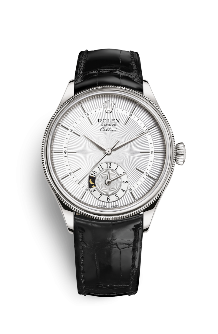 Rolex 50529-0006 : Cellini Dual Time White Gold / Silver / Alligator Black