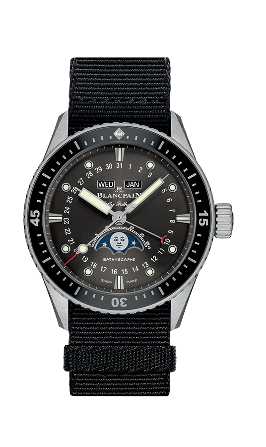 Blancpain 5054-1110-NABA : Fifty Fathoms Bathygraphe Quantième Complet Black / Grey / Black NATO