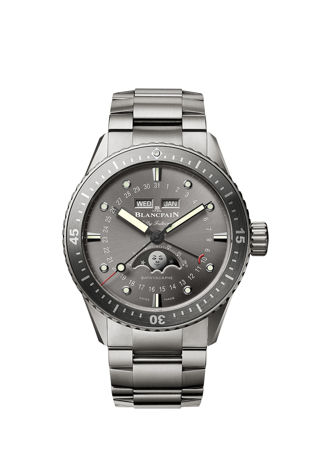 Blancpain 5054-1210-98S : Fifty Fathoms Bathygraphe Quantième Complet Titanium / Grey / Bracelet